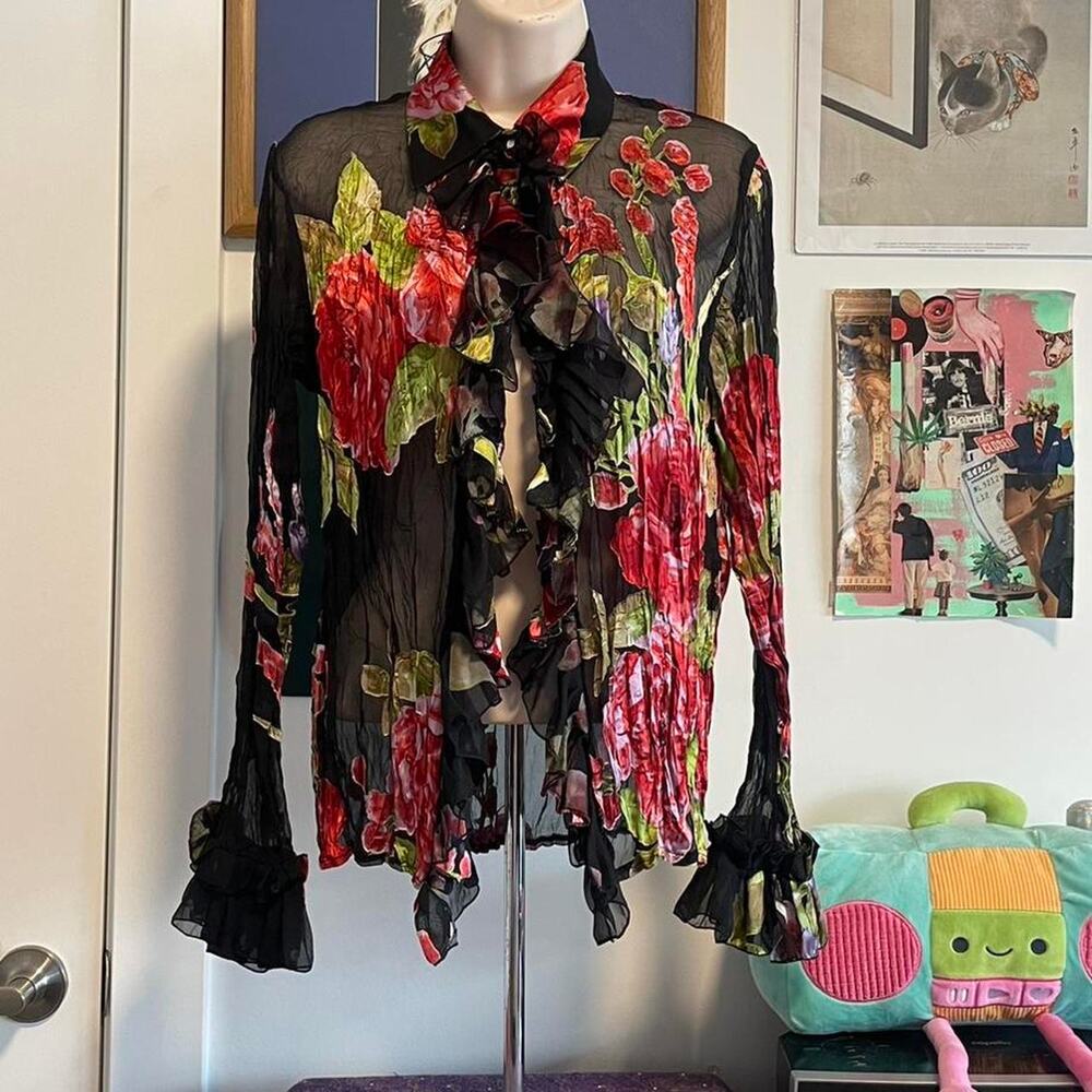 Redblack floral sheer button up
